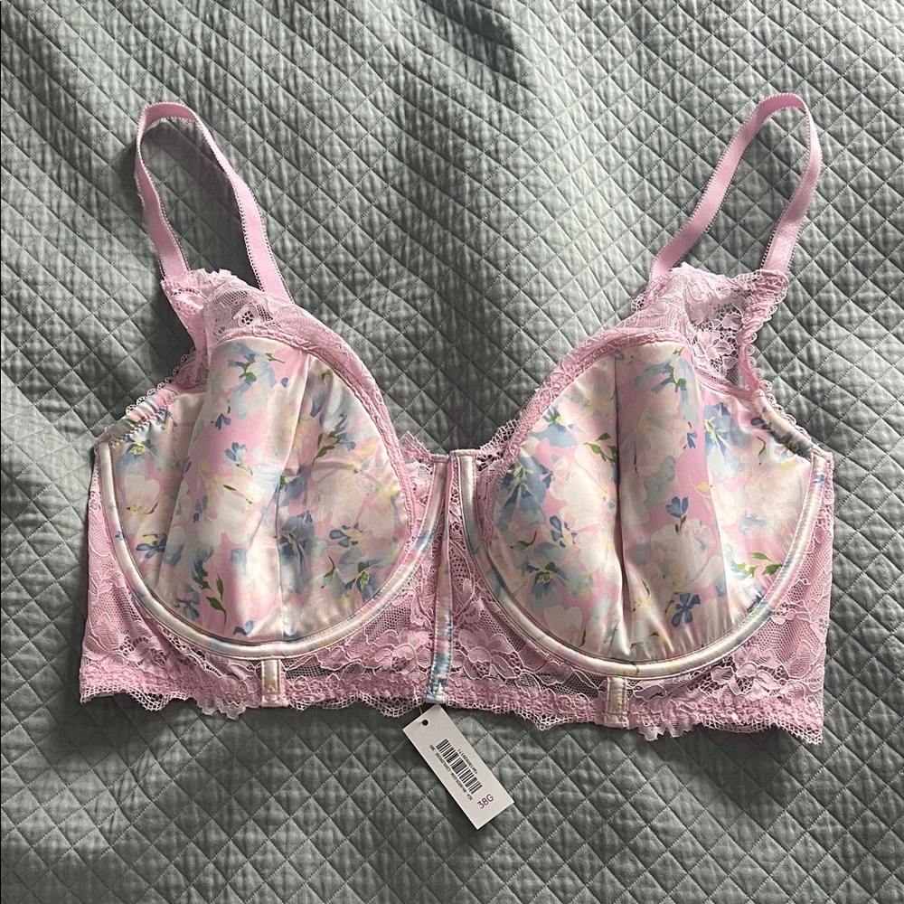 Adore Me Pink Floral Lace Bra